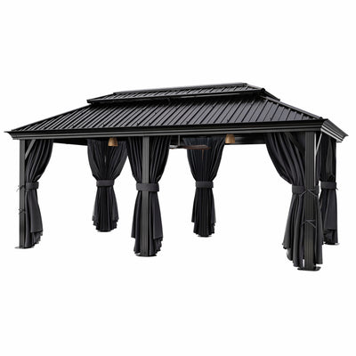 Hardtop Gazebo Built for Year-Round Use, 12x20 Galvanized Steel Roof, Aluminum Frame, Flame-Resistant Curtains