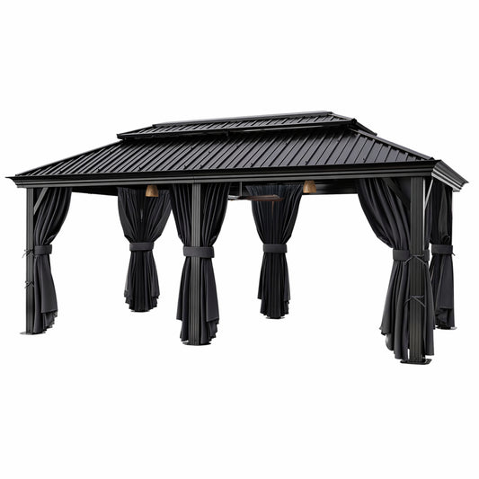 Hardtop Gazebo Built for Year-Round Use, 12x20 Galvanized Steel Roof, Aluminum Frame, Flame-Resistant Curtains