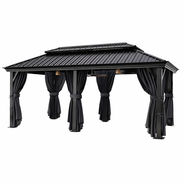 Hardtop Gazebo Built for Year-Round Use, 12x20 Galvanized Steel Roof, Aluminum Frame, Flame-Resistant Curtains