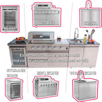 Outdoor Kitchen Island Built for Complete Backyard Cooking, 72000 BTU 4-Burner Grill, Stainless Steel, 98 Inch