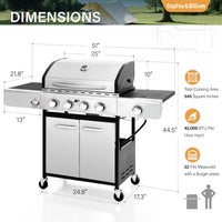 Propane Gas BBQ Grills with Side Burner,4 Burner,Silver