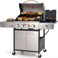 Propane Gas BBQ Grills with Side Burner,4 Burner,Silver