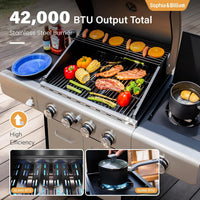 Propane Gas BBQ Grills with Side Burner,4 Burner,Silver
