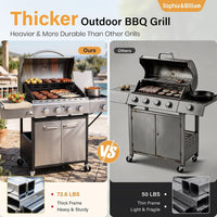 Propane Gas BBQ Grills with Side Burner,4 Burner,Silver
