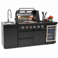 Outdoor Kitchen Island Built for Premium Cooking, 72000 BTU 4-Burner Grill, Granite Countertops, Wine Cooler