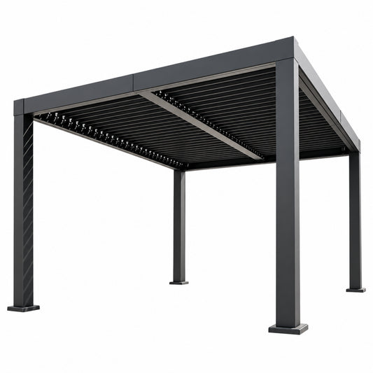 Outdoor Pergola Built for All Weather, Adjustable Louvered Roof, Reinforced Aluminum Frame, Integrated Drainage