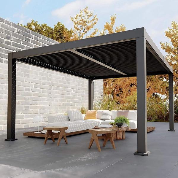 Outdoor Pergola Built for All Weather, Adjustable Louvered Roof, Reinforced Aluminum Frame, Integrated Drainage