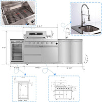 Outdoor Kitchen Island Built for Complete Backyard Cooking, 72000 BTU 4-Burner Grill, Stainless Steel, 98 Inch