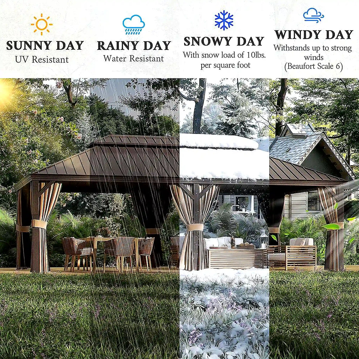14 Ft. X 22 Ft. Double Galvanized Steel Roof Aluminum Frame Outdoor Patio Hardtop Gazeb with Netting and Curtains