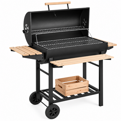 Charcoal Grill with Thermometer & Large Cooking Space, Smoker Grill, BBQ Grills for Camping & Picnic, Iron, Black