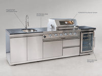 BBQ Island Outdoor Kitchen Kits, 4-Burner 72000 BTU Stainless Steel Modular 98 Inch Natural Gas Outdoor Kitchen Bar Barbecue Island Grill with Refrigerator and Sink for Patio Backyard — Feature Infographic